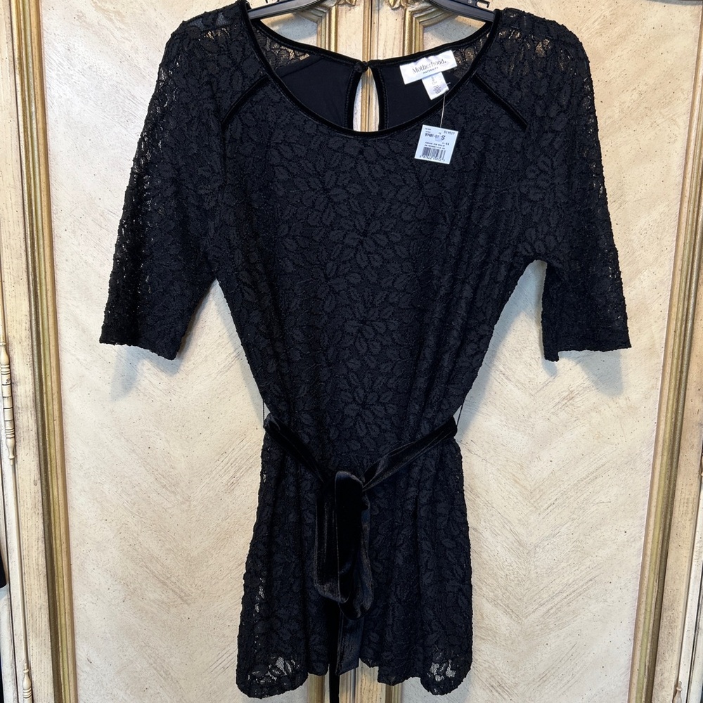 Motherhood Black Lace Velvet Belted Blouse NEW NWT